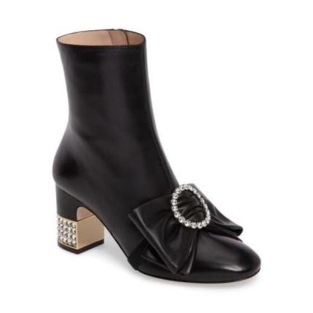 Gucci Black Candy booties with Crystal/Leather bow and embellished heels